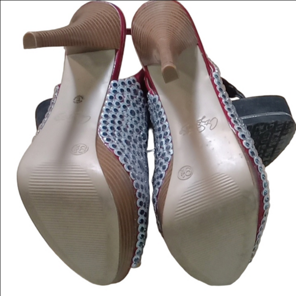 City Streets Burgandy Heels Embellished With Googly Eyes - Picture 7 of 7